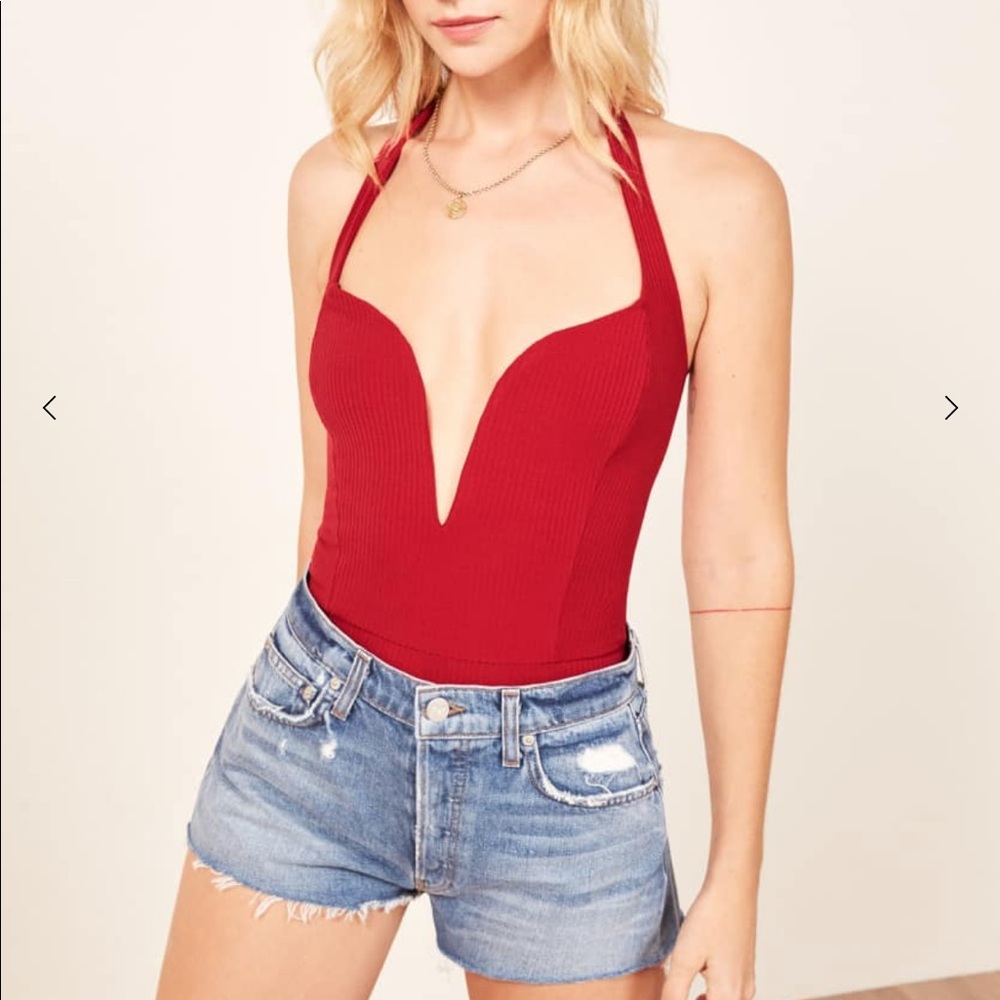 REFORMATION Carla Bodysuit in Cherry Red